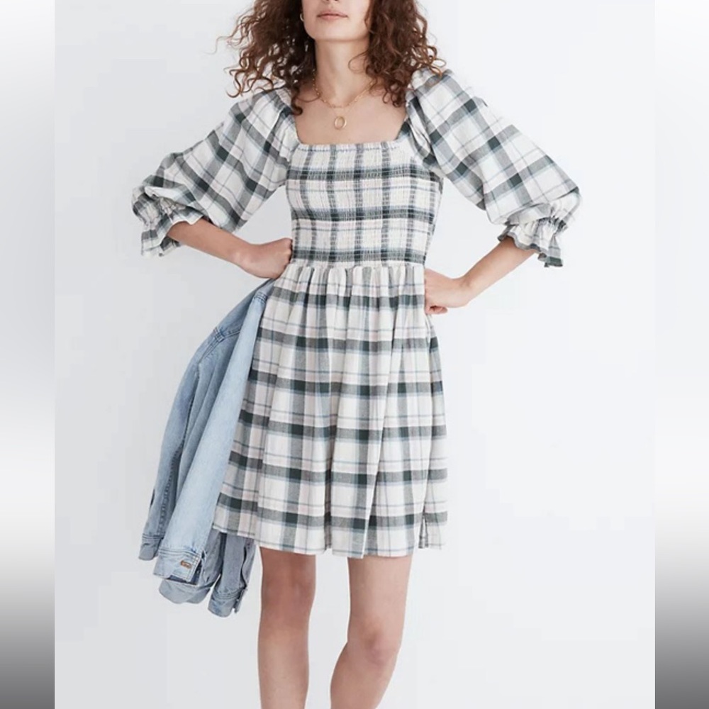 Madewell Plaid Dress in Black and White
